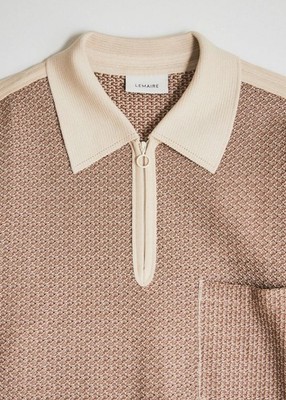 NEW $490 Lemaire Mens Brown and Off-White Knitted Polo Half Zip Shirt Size 44 S