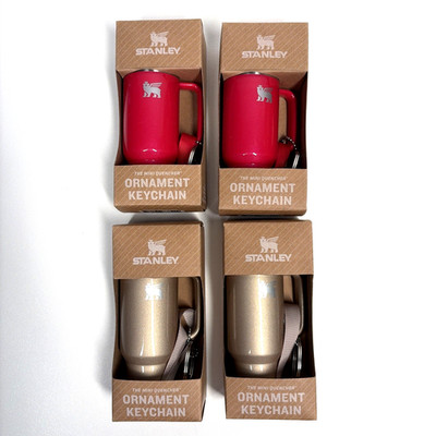 Four Stanley E.L.F Target 2024 Keychain Christmas Ornament - 2 Red / 2 Gold NIB