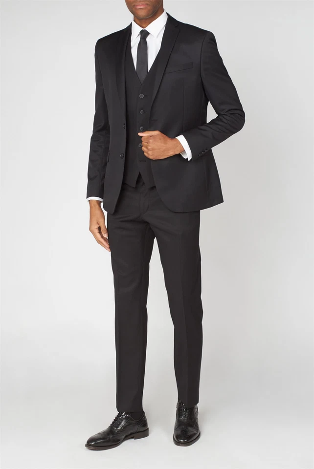 Ben Sherman Black 3 Three Piece Suit Wool Slim Fit Lightweight Work Business Men - Image 2 of 4