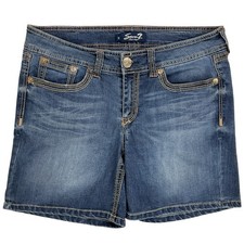 Seven7 Women's 12 Weekend 7" Inseam Bermuda Blue Denim Jean Shorts Zip Closure