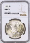 1923 ms65+ SILVER PEACE DOLLAR!! NGC stunner!