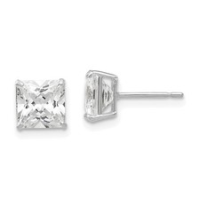 14k White Gold 6mm Square Cubic Zirconia Post Stud Earrings L-6 mm, W-6 mm
