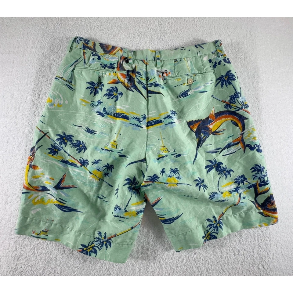 Мужские шорты Polo Ralph Lauren 32 цвет зеленый бирюзовый цвет рыба лен хлопковая смесь эксклюзивные - Изображение 2 из 4