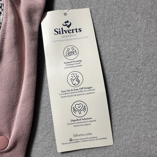 NEW Silverts Adaptive Nightgown Sz Med Hospital Gown Assisted Dressing Gray Pink - Picture 3 of 8