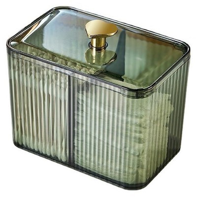 WIWIUXY Qtips Holder Bathroom Container,3-Section Cotton 3 Grid-Green 