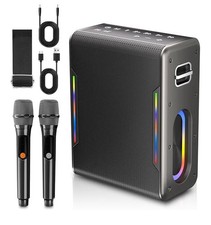 Karaoke Machine with Two Wireless Microphones, supports BT/TWS/AUX/USB/TF