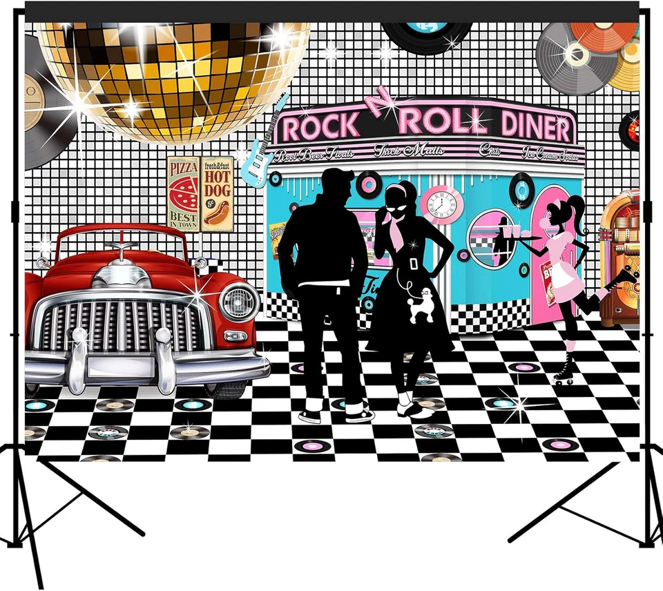 Telón de fondo de comedor años 50 pancarta grande decoración mesa de postre fondo fotomatón P Foto 4 de 4