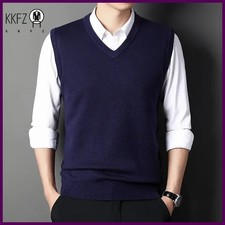 2026 Autumn Winter New Men's Solid Color V-neck Knitted Vest Casual Fashion Warm