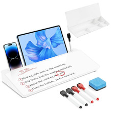 Glass Desktop Whiteboard with Storage, Desk Dry Erase Board Small White Board fo