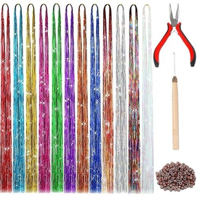 47 Inches Tinsel Hair Extension With Tool 12 Colors 2400 Strands Hair Extension 