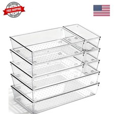 8 Pack Large Clear Plastic Drawer Organizer Bins - Acrylic Bathroom Drawer Or...