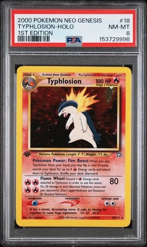 2000 POKEMON NEO GENESIS 1ST EDITION #18 TYPHLOSION-HOLO PSA 8