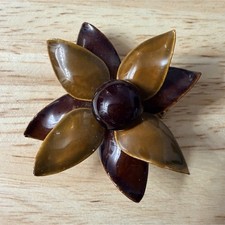 Vintage Flower Brooch Pin - Brown & Amber Met...