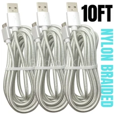 10FT Braided Micro USB Charger Cable Data Charger Cord For Android Samsung LG