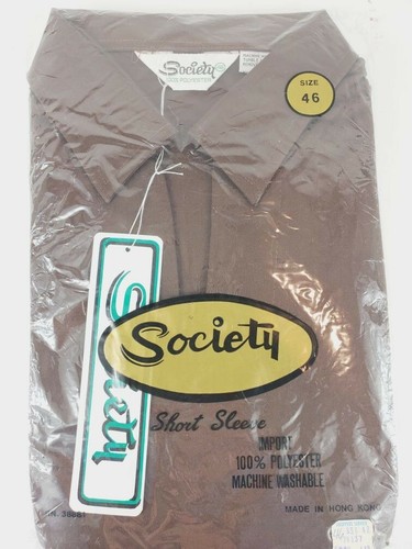 Camisa polo SOCIETY 100 % poliéster para hombre vintage marrón liso talla 46 nuevo con etiquetas nuevo de lote antiguo - Imagen 2 de 9