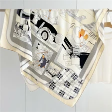 Sallys Car Print Twill Silk Wrap Scarf Bandana Large Square Shawl Kerchief 53"