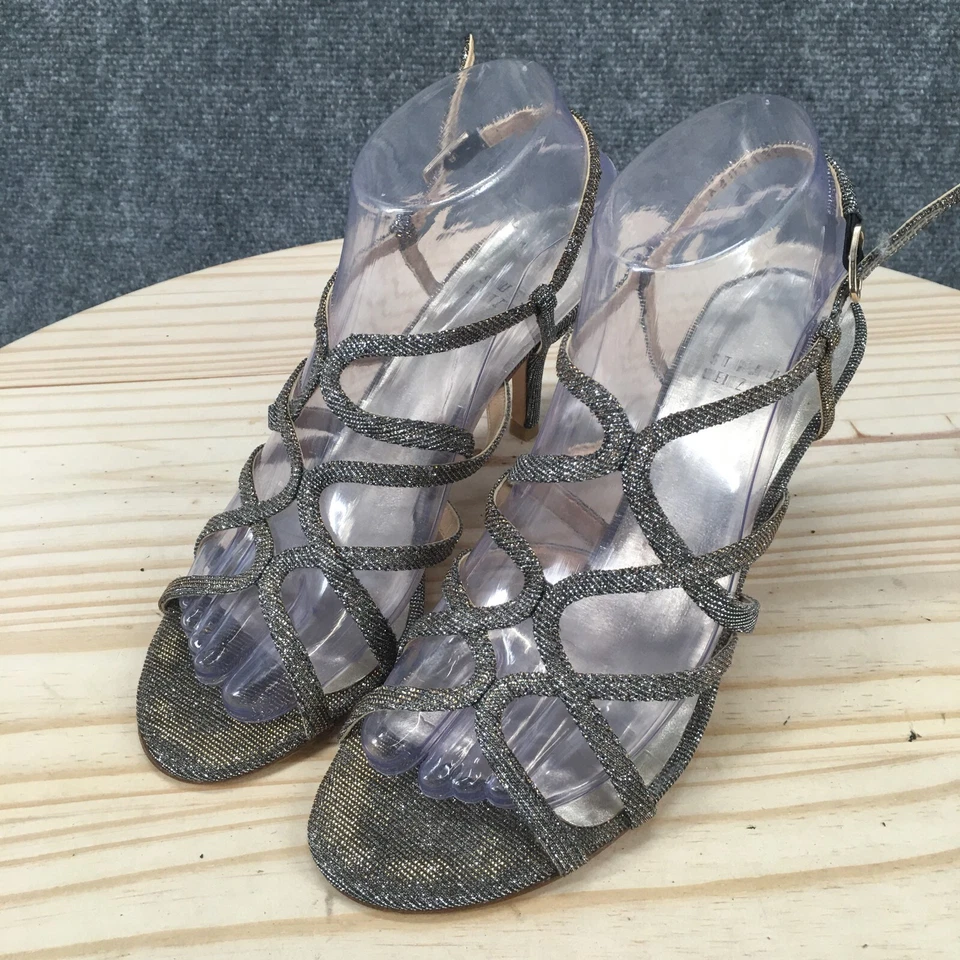 Stuart Weitzman Heels Womens 7 M Turning Up Sparkle Strappy Slingback Silver - Image 3 of 4
