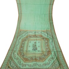 Vintage Green Sarees 100 Pure Silk Printed Zari Border Sari 5YD Craft Fabric