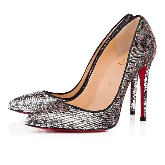 Christian Louboutin Pigalle Follies 100 Silver To Multicolour Uk 4.5 Eu 37.5