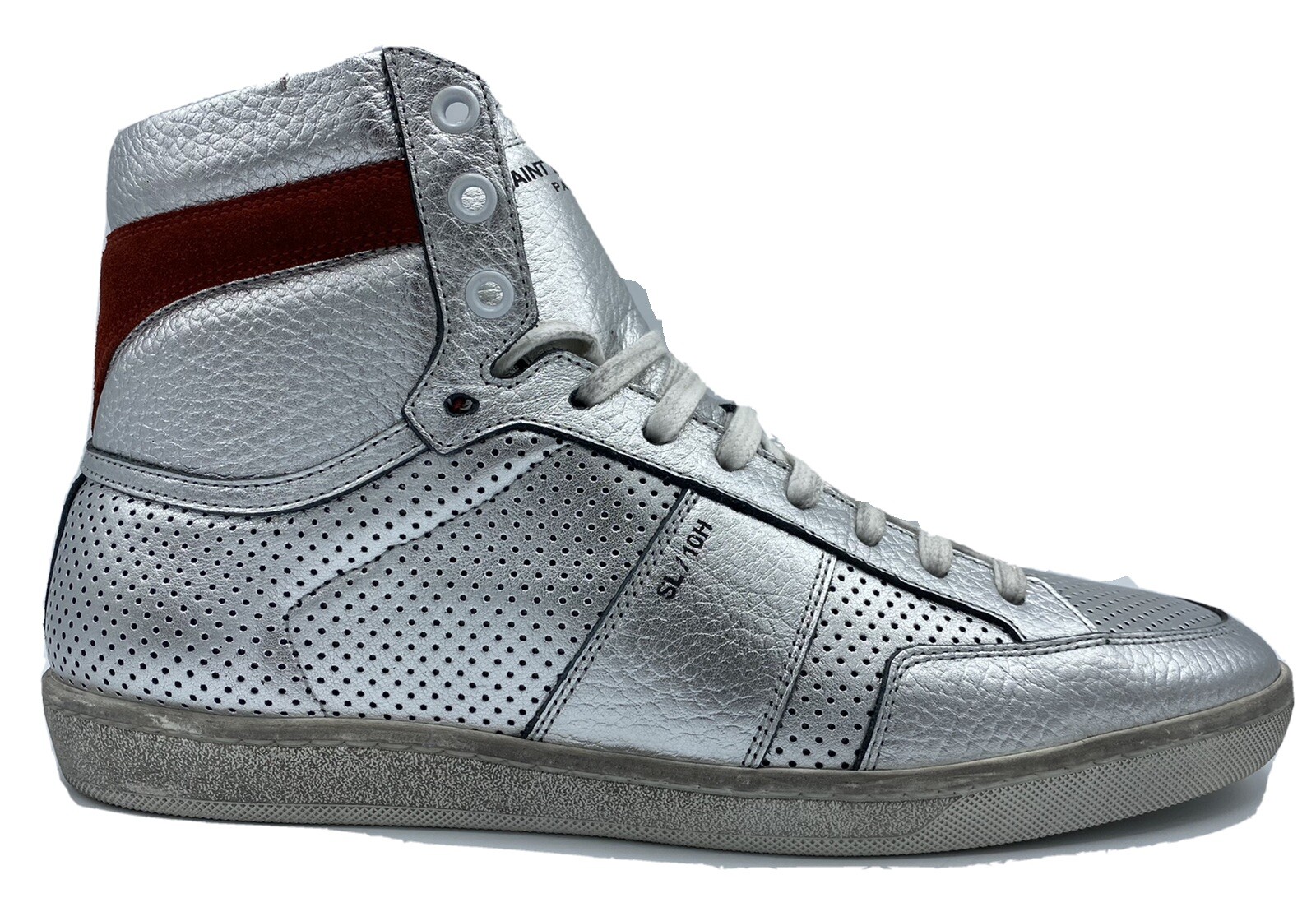 Sneakers alte Saint Laurent in pelle argento $700 taglia US 8 5 Made in Italy