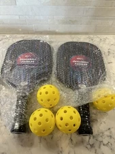 Pickleball Hittiona Set: 2 Fiberglass Paddles, 4 Balls & Bag - NIB