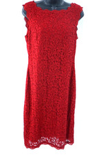 Adrianna Papell Women Sheath Dress 10 Red Lace Neckline Lined Zipper Closure