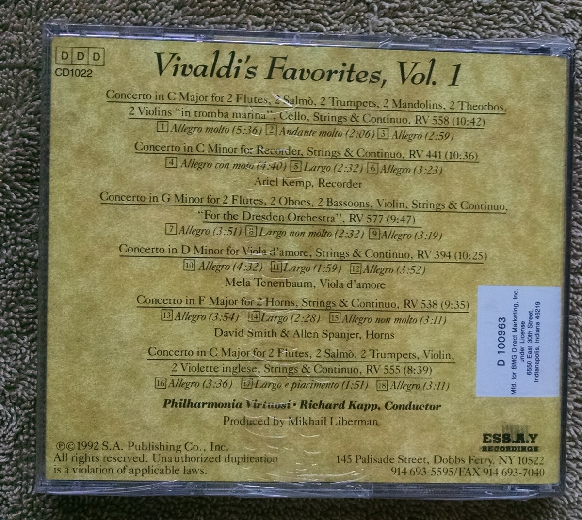 Vivaldi's Favorites, Volume 1 Six Concertos Philharmonia Virtuosi