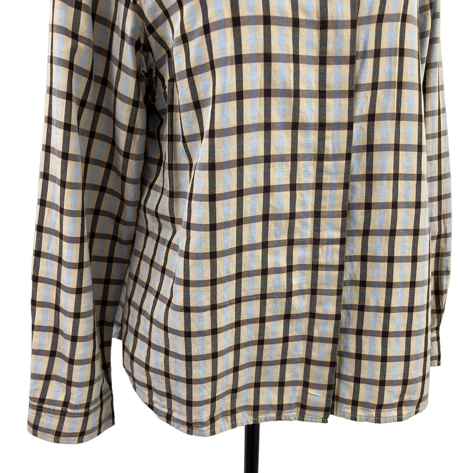 Camisa Doncaster azul tostado a cuadros de algodón seda con botones para mujer 14 Foto 3 de 4