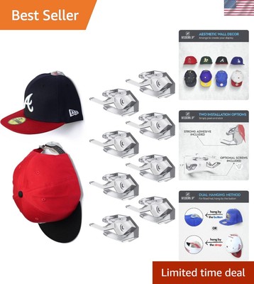 Innovative Dual Hanging Hat Hooks 8-Pack for Stylish Hat Displays - Clear