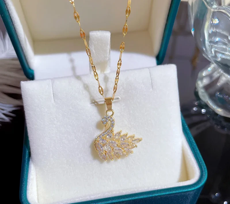 Collar Colgante Cisne Cristal Cadena Oro - Hermoso, Brillante, Gran Regalo Foto 4 de 4