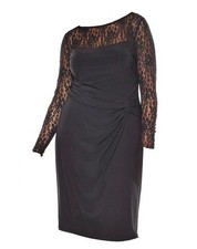 Chaps by Ralph Lauren Black Lace Knit Front Knot Sheath Dress L Large