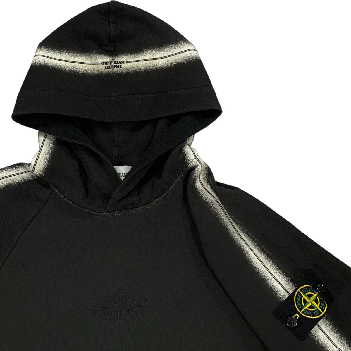 Supreme Stone Island Striped Black & White Hoodie Sweatshirt