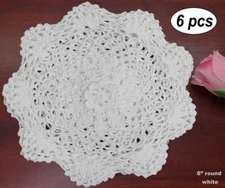 Creative Linens 6 Pieces 8" Round Crochet Lace Doily WHITE 100% Cotton Handmade