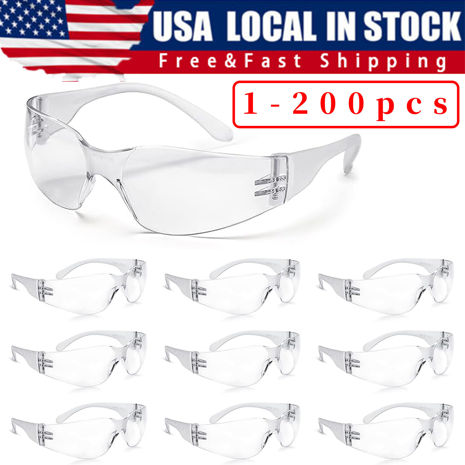 1-200 PAIR PACK Protective Safety Glasses Clear Lens Work UV ANSI Z87 Lot of 12