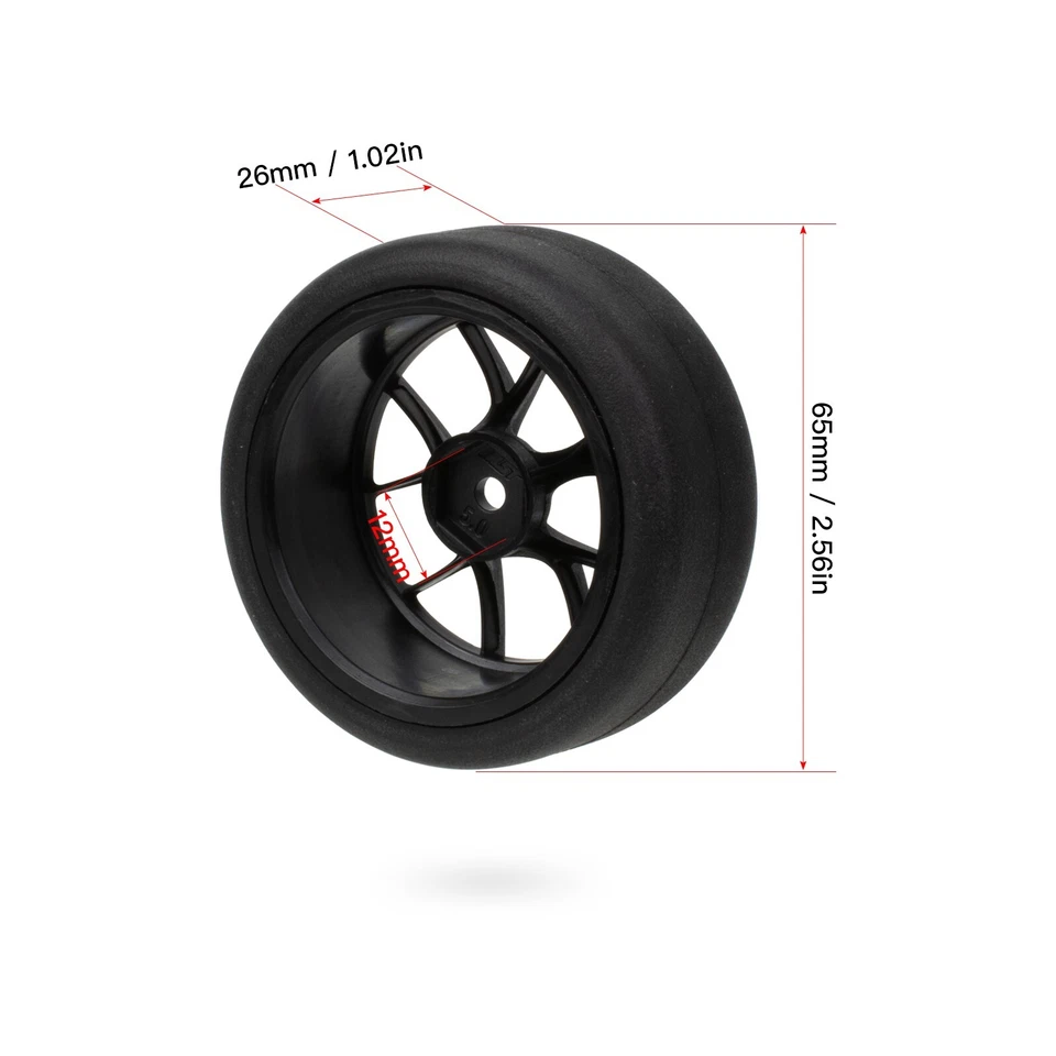 RC Car Wheel Rims & Rubber Tire for Traxxas 4-Tec 2.0 Tamiya TT-01 TT-02 Kyosho - Image 3 of 4
