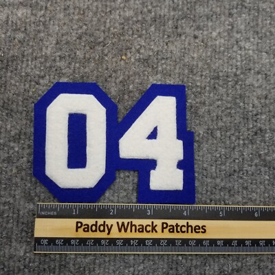 Number 04 Chenille Letterman Varsity Patch Blue White Zero Four