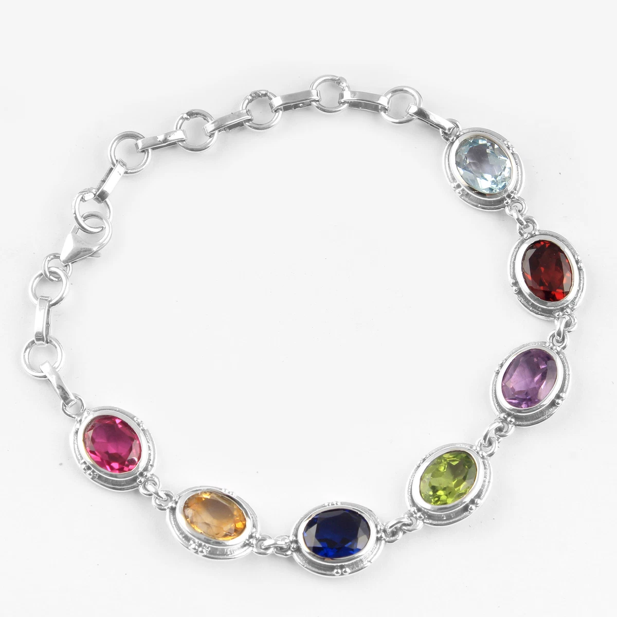 Multi Gemstone Bracelet 925 Sterling Silver Bracelet Valentine Offer 7.5\