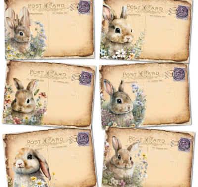 6 Blumenmuster niedlicher Osterhase leer tatty Postkarten mit oder ohne Umschläge