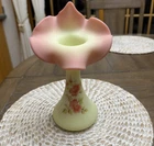 Vintage Fenton Rose Burmese Satin Jack-In The-Pulpit Roses Vase Approx- 10”