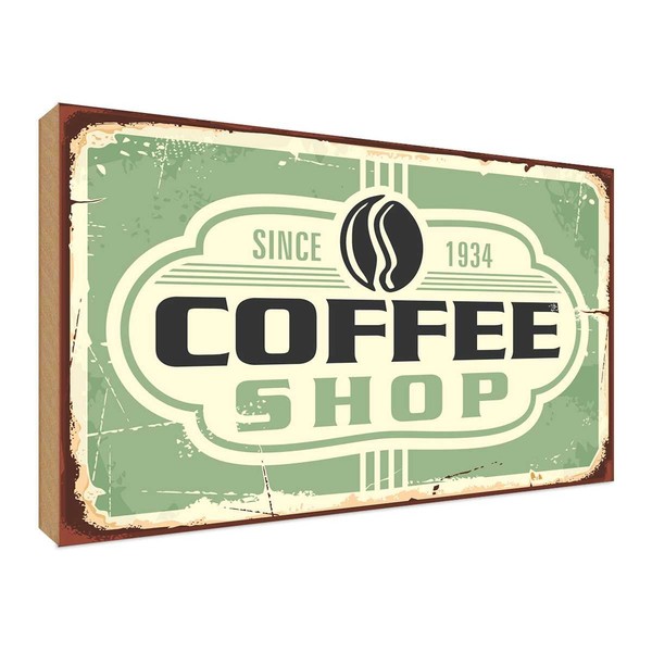 Holzschild 30X40 Cm Kaffee Coffee Shop Since 1934 Essen Trinken Deko Geschenk Ho-image