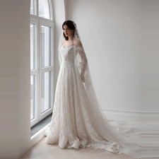 Wedding Dresses A Line Lace Appliques Long Sleeve Off Shoulder Bride Gowns