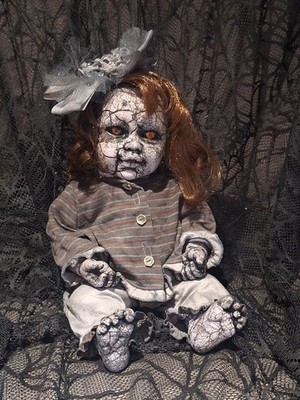 OOAK Creepy Doll, Crackle Claire, 16 In Tall, Halloween Prop