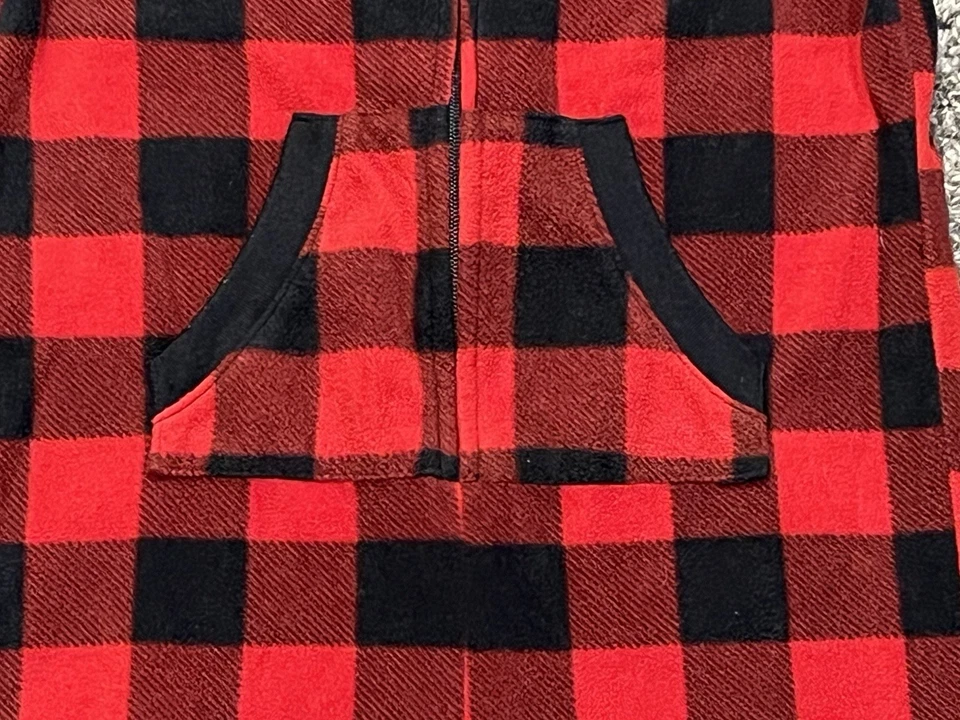 Pijama con Capucha One Piece Rojo Negro A Cuadros Polar Cremallera Navidad Niños/Niñas Talla 5 Foto 3 de 4