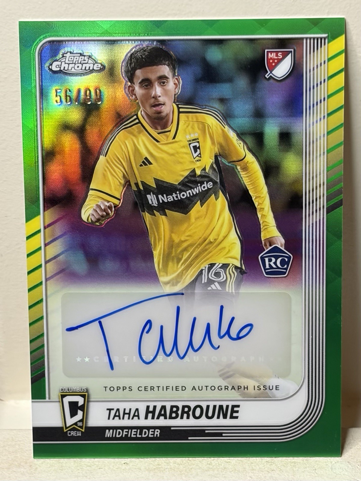 2025-26 Topps Chrome MLS Taha Harbroune #CA-TH Green Rookie Auto /99 view 1