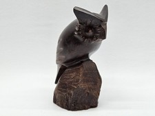 Vtg Solid Ironwood Hand Carved Owl Statue Figurine Desk Decor 3"x5" Read