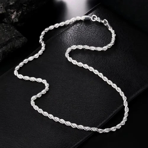 925 Sterling Silver Italian Rope Chain Men's Necklace 4mm - NEW** - Picture 2 of 7