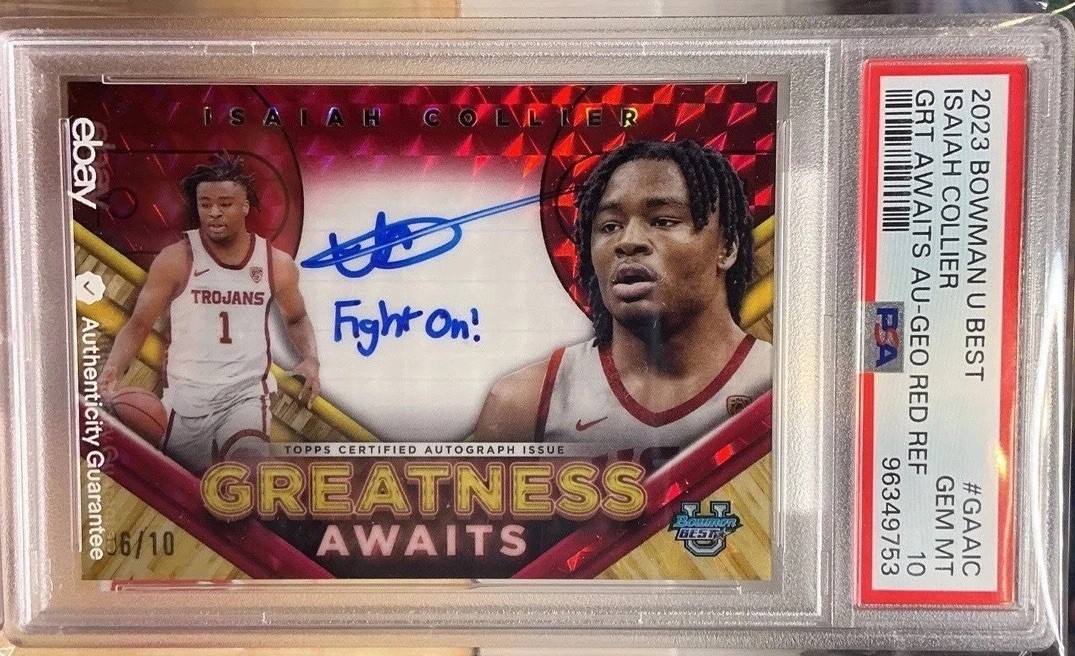 2023 ISAIAH COLLIER /10 RED PSA 10 GREATNESS AWAITS JAZZ BOWMAN U BEST USC