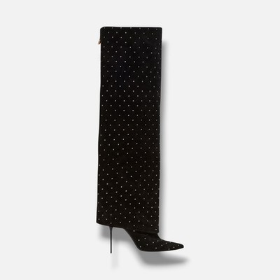 Balmain Women's Black Ariel 95MM Suede & Crystal Knee-High Boots Size 9