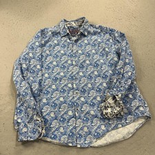 Robert Graham Shirt Mens XL Blue Paisley Classic Stretch Button Loud Flip Cuff