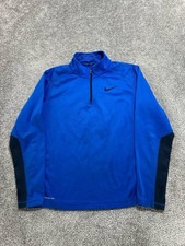 Nike Therma Fit Sweatshirt Mens Large Blue Fleece Lined Quarter Zip Athleisure